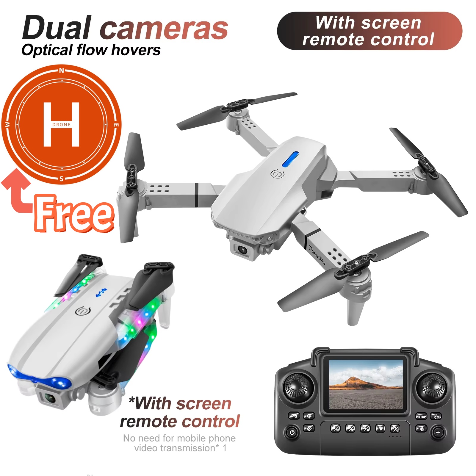 White Gray E88 E99 Mini Drone  - đánh giá và giá Drone Rc E99 K3