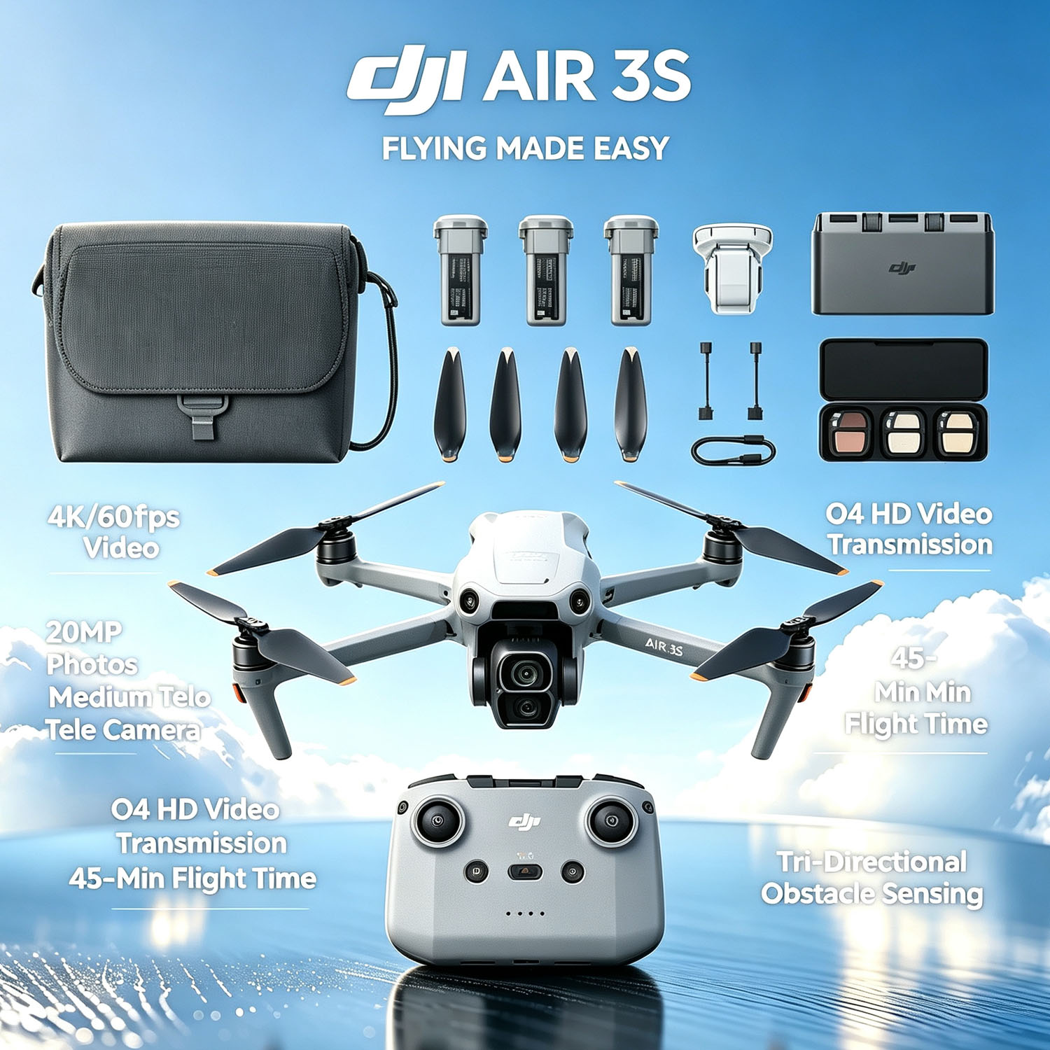 Open Box-DJI Air 3S Fly More C - đánh giá và giá Drone Rc N3 3 Batteries